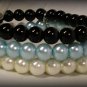 3 Strand Faux Pearl  Bead Bracelet with Ribbon Bow (BLUE-BLACK)