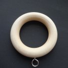 10 QTY: Unfinished Wood Curtain Rings w/ SILVER eye hook 1 3/4"int. X 2 3/4"ext.