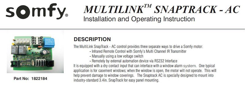 Somfy 1822184 Multi Link AC Snap Track Inter