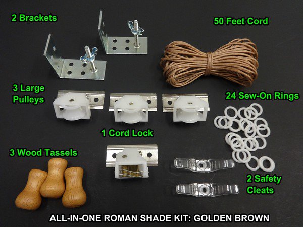 All-in-One  DIY ROMAN SHADE HARDWARE KIT, Golden Brown-All the basics your need!