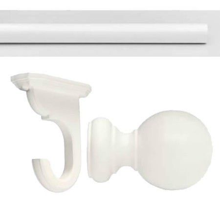 Kirsch Wood Kit:2" Smooth Pole+Ceiling Bracket +Ball finial,White:8 FT