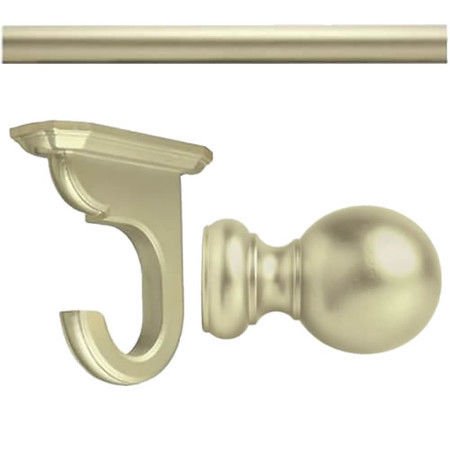 Kirsch Wood Kit:2" Smooth Pole+Ceiling Bracket +Ball finial,Satin Gold:4 FT