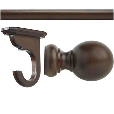 Kirsch Wood Kit:2" Smooth Pole+Ceiling Bracket +Ball finial,Coffee:4 FT