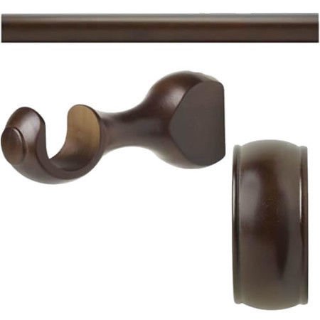 Kirsch Wood:1 3/8" Smooth Pole +Round Brackets + End Cap finial, Coffee:4 FT