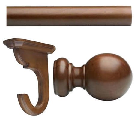 Kirsch Basic Kit:1 3/8" Smooth Pole+Ceiling Bracket +Ball finial,Walnut:4 FT