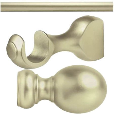 Kirsch Wood Kit:1 3/8" Smooth Pole+Round Brackets+Ball finial, Satin Gold: 6 FT