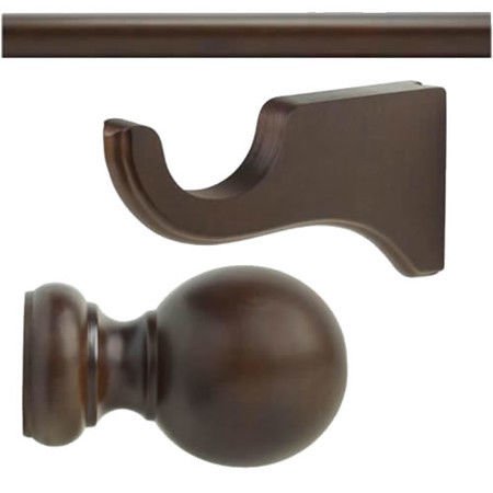 Kirsch Wood Trend Kit:1 3/8"Smooth Pole+Long Bracket+Ball finial,Coffee:4 FT