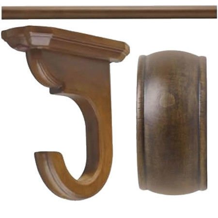 Kirsch Wood:2" Smooth Pole +Ceiling Brackets +End Cap finial,Hazelnut:4 FT