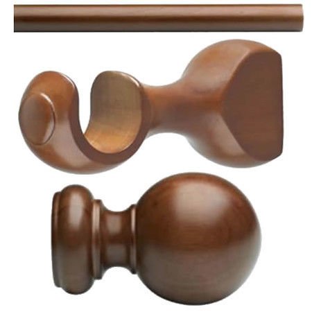 Kirsch Basic Wood Kit:1 3/8" Smooth Pole+Round Brackets+Ball finial, Walnut:8 FT