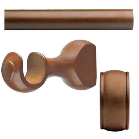 Kirsch Wood:1 3/8" Smooth Pole +Round Brackets + End Cap finial, Walnut:4 FT