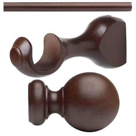Kirsch Basic Kit:1 3/8" Smooth Pole+Round Brackets+Ball finial, Mahogany:4 FT