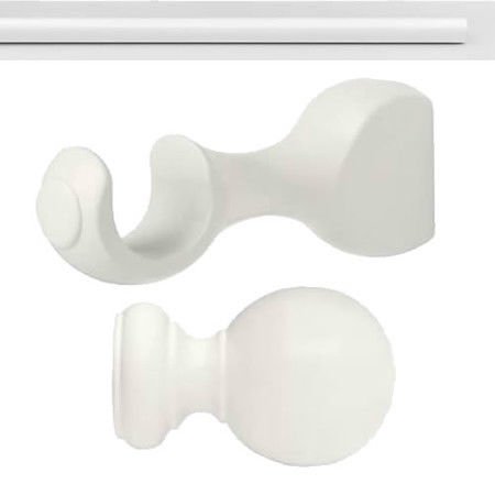 Kirsch Basic Kit:1 3/8" Smooth Pole+Round Brackets+Ball finial, White:4 FT