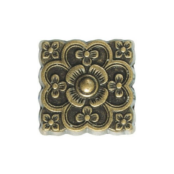 25 QTY: Upholstery Nails, Small Filigreed Square, Low Dome 1/2", Blackened Gold