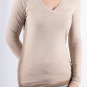 Long Sleeve Beige Top with Crossover Front and Burn Out Text in Back S1582M