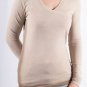 Long Sleeve Beige Top with Crossover Front and Burn Out Text in Back S1582M