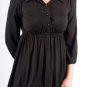 Empire Waist 3/4 Sleeve Black Collared Top w/ Rhinestone Studded Buttons S1601M