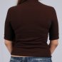 Brown Ribbed Mock Turtleneck with Half Sleeves with Decorative Buttons at Cuffs S1697L