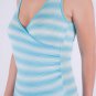 Blue & White Stripe Tank with Side Ruching on Faux Wrap Side Fitted Shape S1376M
