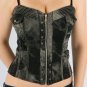Smokey Black & Gray Denim Strapped Corset Top with Front Zipper & Gommet Accent S1265M