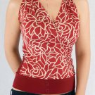 Brick Red & White Floral Print Sleeveless Racerback w/ Faux Wrap Styling S1255M