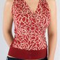 Brick Red & White Floral Print Sleeveless Racerback w/ Faux Wrap Styling S1255M