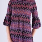 Bell Sleeve Empire Waist Turtle Neck Sweater Multicolor Purple Zig-Zag Patterned S1248M