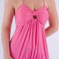 Pink Tunic Length Tie-in-Back Halter Gathered Fabric Keyhole Bust Banded Bottom S1350M