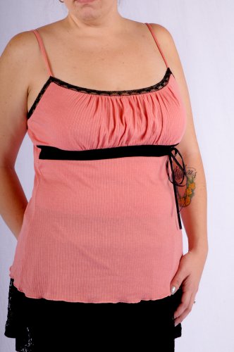 Salmon Cami Scoop Neck Heathered with Black Contrasting Trim Adjustable Straps S1388L