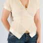 Sheer Vanilla Cream Short Sleeve Wrap with Satiny Trim Collar and Hem S1222L