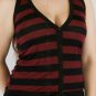 Full Button Down Mulberry & Black Horizantal Striped Vest for Alone or Layering S1213L