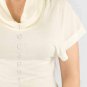 Wear to Work Cowl Neck Short Sleeve Ivory Sweater Ribbed Fabric Details S1201L