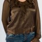 Sheer Long Sleeve Satiny Fabric Body Tie at Sides Blouse w/ Neck & Cuff Ruffles S1206L