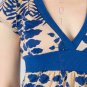 Short Sleeve Deep V-Neck Babydoll Top in Soft Beige and Royal Blue Floral Print S1167S