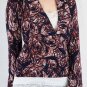 Long Sleeved Deep V-Neck Faux Wrap Blouse in Blue Multicolor Abstract Print S1171S