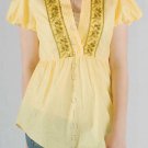 Pale Yellow Sheer Fabric Accented w/ Yellow Ribbon & Beading Details Along Front S1142S