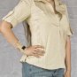 Collared Beige Button Down Shirt w/ Elbow Length Rolled Cuff Sleeves & Pockets S1086L
