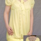 Sheer Pale Yellow Short Sleeve Tunic w/ Wide Banded Bottom Open Back Tie at Neck S1092L