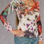 Longsleeve w/ Ruching at Shoulders Scoopneck in Multi-Color Screenprint S1054L