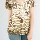 Babydoll Style Fashion V-Neck Short Sleeve Top in Brown Multi-Color Safari Print S1129S