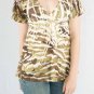 Babydoll Style Fashion V-Neck Short Sleeve Top in Brown Multi-Color Safari Print S1129S
