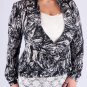 Marbled Cross-Over Black & White Patterned Long Sleeve Knit Shrug w/ Keyhole Back S1481L