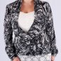 Marbled Cross-Over Black & White Patterned Long Sleeve Knit Shrug w/ Keyhole Back S1481L