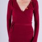 Faux Wrap Cranberry Knit Sweater w/ Fabric Tie Long Sleeves & Accent Buttons S1436S