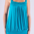 Aqua Blue Squareneck Sleeveless Tunic with Front Pleating & Wide Banded Bottom S1461M