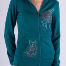 Long Sleeve Full Zipper Hooded Sweatshirt Front Pockets w/Graphics & Rhinestones S1440S