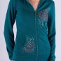 Long Sleeve Full Zipper Hooded Sweatshirt Front Pockets w/Graphics & Rhinestones S1440S