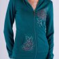Long Sleeve Full Zipper Hooded Sweatshirt Front Pockets w/Graphics & Rhinestones S1440S