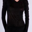 V-Neck Black Long Sleeve Top with Ribbing at Neck Ruffle Cuffs and Bottom Hem S1428S