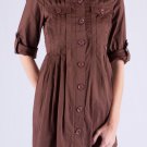 Button Down Tunic Length Long Sleeve Pleated & Collared Blouse with Faux Pockets S1434S