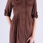 Button Down Tunic Length Long Sleeve Pleated & Collared Blouse with Faux Pockets S1434S